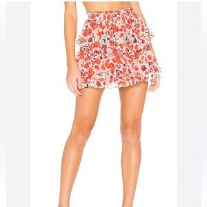 Misa Los Angles Manya Red Floral Ruffle Mini Skirt Elastic Waistband Size XS